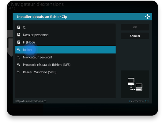 valider l’installation sur Kodi des addons Fusion Étape 3