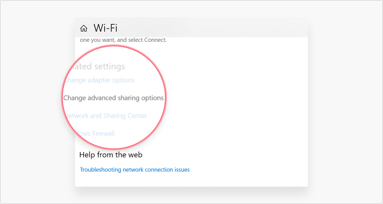 Windows Network Discovery instruction - Click on Change advanced sharing options